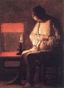 LA TOUR, Georges de Woman Catching Fleas France oil painting artist